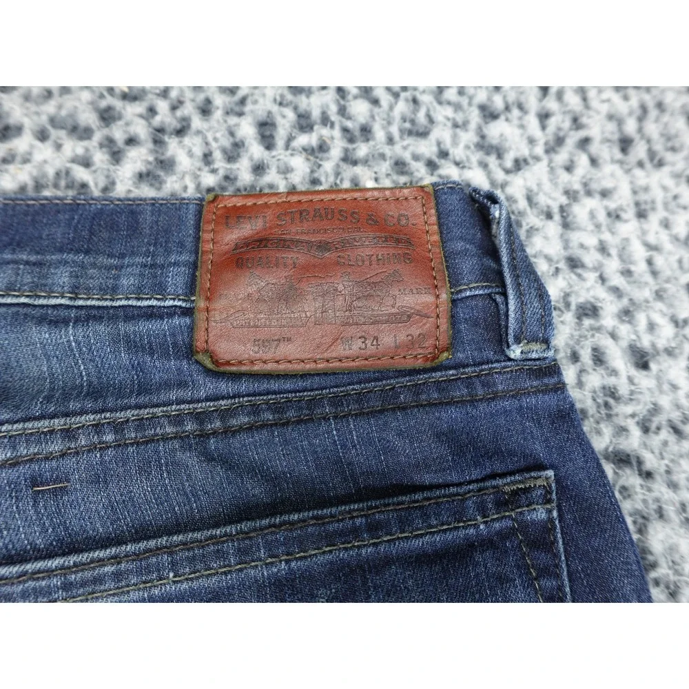 Levis‎ 597 Low Boot Jeans Mens 34x32 Dark Blue Bootcut Stretch